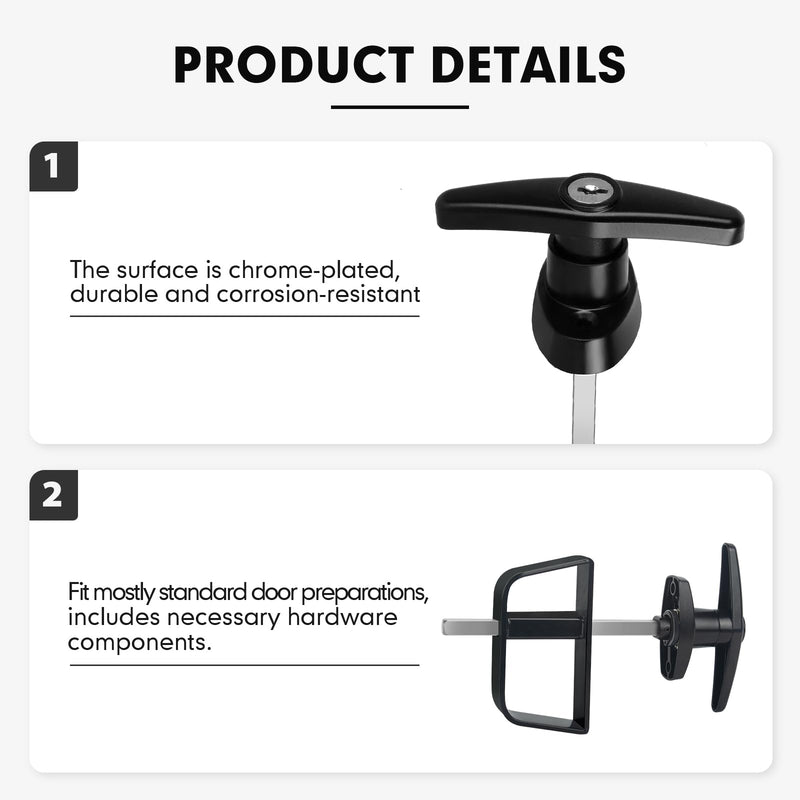 Shed Door Latch T-Handle Lock Kit with 5 Keys EFFIBUILD 4.5" Stem Storage Barn Shed Door Hardware Lock Set for Playhouses, Chicken Coops,Camper Black 4½ T-Handle Kit