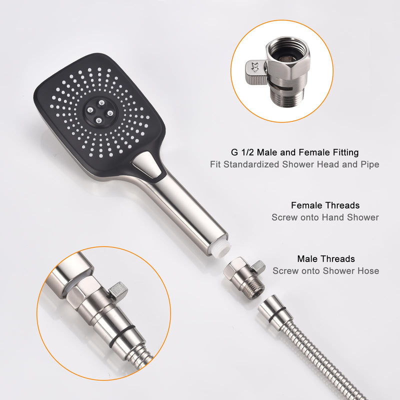 Brushed Nickel Water Flow Control Valve, 1/2" Shower Head Flow Control, Brass Shut Off Valve for Handheld Shower, Water Pressure Regulator Replacement Brushed Nickel