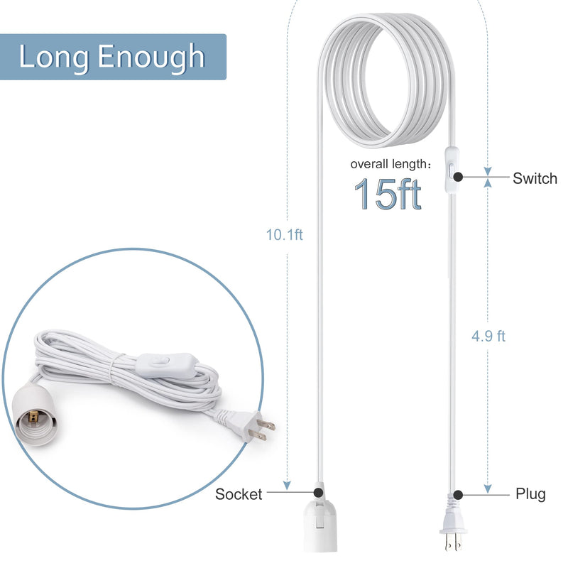 JACKYLED Extension Hanging Lantern Cord Cable 15Ft UL 360W with E26 E27 Socket On/Off Button Pendant Lighting 1