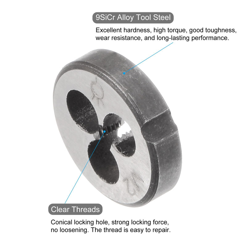 uxcell 2pcs Round Threading Dies, Metric M2 x 0.4 Thread (Right Hand), Alloy Tool Steel Screw Cutting Die Repair Tool