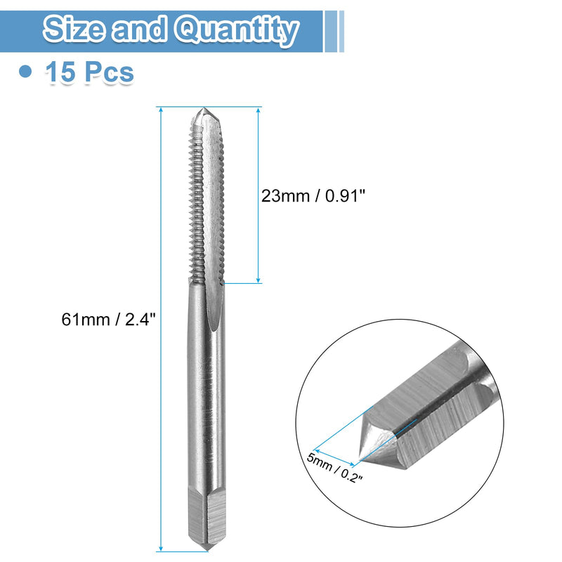 uxcell 15pcs Straight Flute Thread Tap, 10-32 UNF Screw Threading Tapping Tool Thread Milling Machine Taps, High-Speed Steel 6542 (HSS 6542)