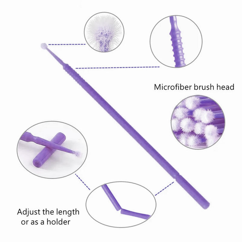 Disposable Dental Micro Applicator Brush, YOUYA DENTAL 400 PCS Latisse Application Bendable Micro Cotton Swabs Mascara Micro Brush for Eyelash Extensions Cleaning Makeup and Personal Care Cleaning 1.5mm Purple-400pcs
