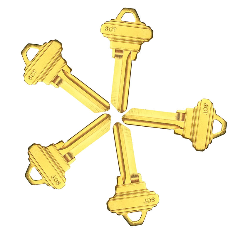 Brass Finish SC1 Key Blanks, Uncut Blank Keys, Pack of 50 Keys