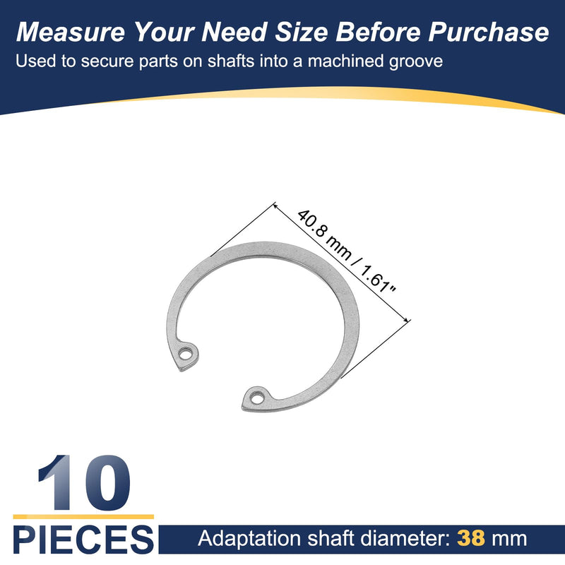 PATIKIL 38mm ID Internal Retaining Rings, 10 Pcs E-Clip Snap Ring 304 Stainless Steel Internal Circlip for Automobile Valve Equipment Bearings φ38mm