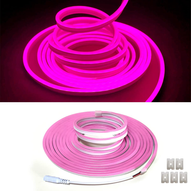 Pink Neon LED Strip Lights，5M 12V DC 600 SMD2835 LEDs Waterproof Rope Light for Indoor Outdoor Home Decoration (Pink Without Power Supply) Pink Without Power Supply