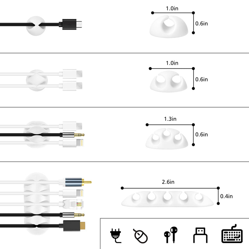 White Cable Management Organizer Kit, 2 Wire Sleeve Protector, 41 Self Adhesive Cable Clips Holder, 10pcs+2 Roll Reusable Cable Ties and 100 Cable Zip Ties for TV Computer Cord Tidy Under Desk White