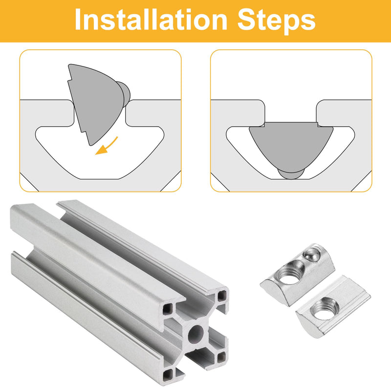 uxcell Roll-in Spring M8 T Nut, Roll Ball Elastic Nuts for 4040 Series Aluminum Extrusion Profile Suitable for Aluminum Profile with 8mm Groove Depth, Pack of 50