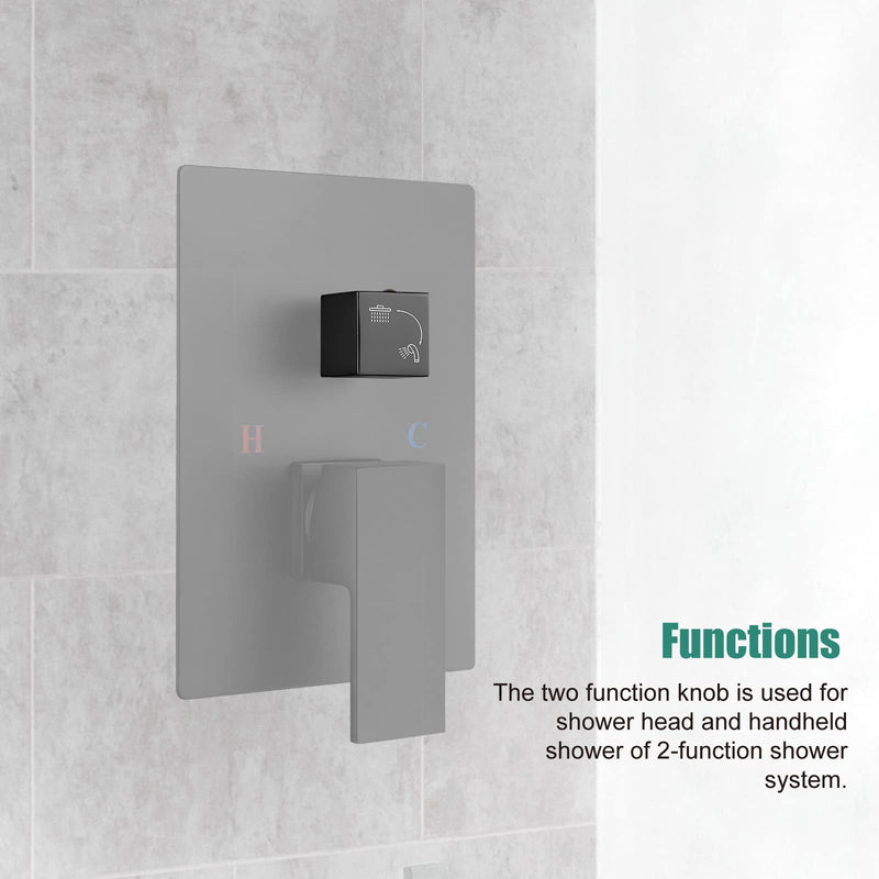 Heyalan Shower Diverter Knob 2 functions Shower Water Flow Converter Square Matte Black