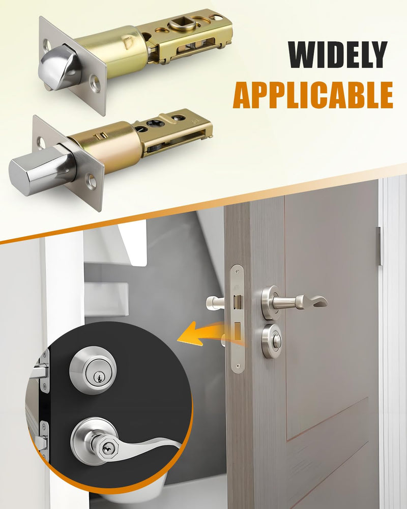 Adjustable Deadbolt Lock Latch 2-3/8" & Adjustable Door Knob Latch 1-3/8", for Lever Door Handles Inner Door Handles, Square Interface, Universal Door Lock Replacement Parts
