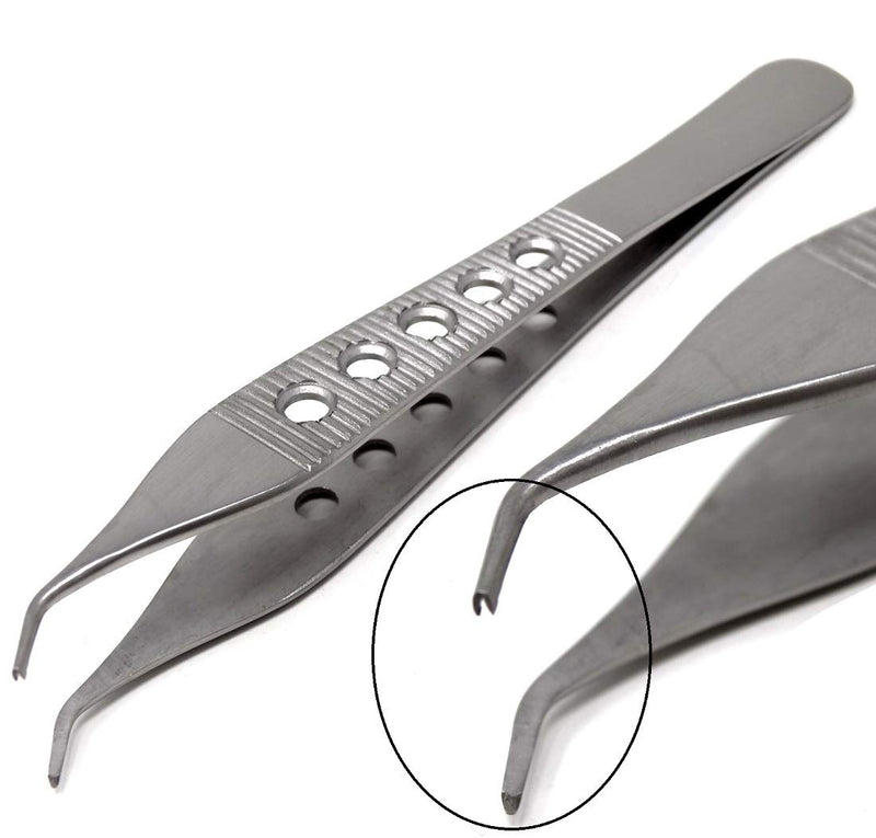 Premium Quality Adson Tissue 1x2teeth Forceps 4.75", Curved, Fenestrated Grip, Stainless Steel
