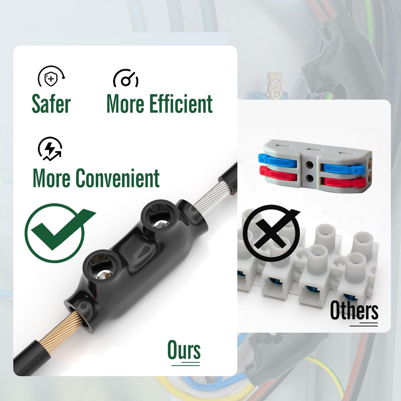 5PCS 2Port Insulated Inline Splice Connector 2/0-6 AWG, Electrical Splice Connector, Black Vinyl Coated, Dual-Rated for Copper and Aluminum Wires 5PCS 2/0-6 AWG