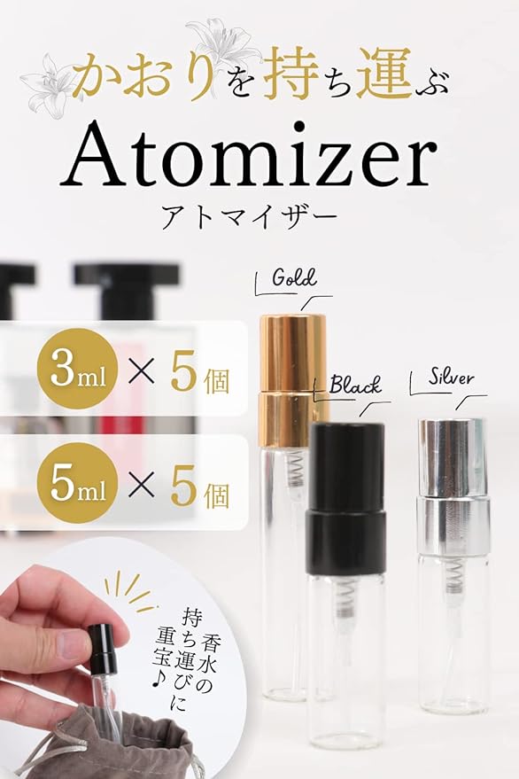 [Kai La Nalu] Atomizer Perfume Refill Bottle, 0.2 fl oz (5 ml), Perfume Container, Portable Use, Divided Container, Glass, Set of 5 (Gold) - NewNest Australia