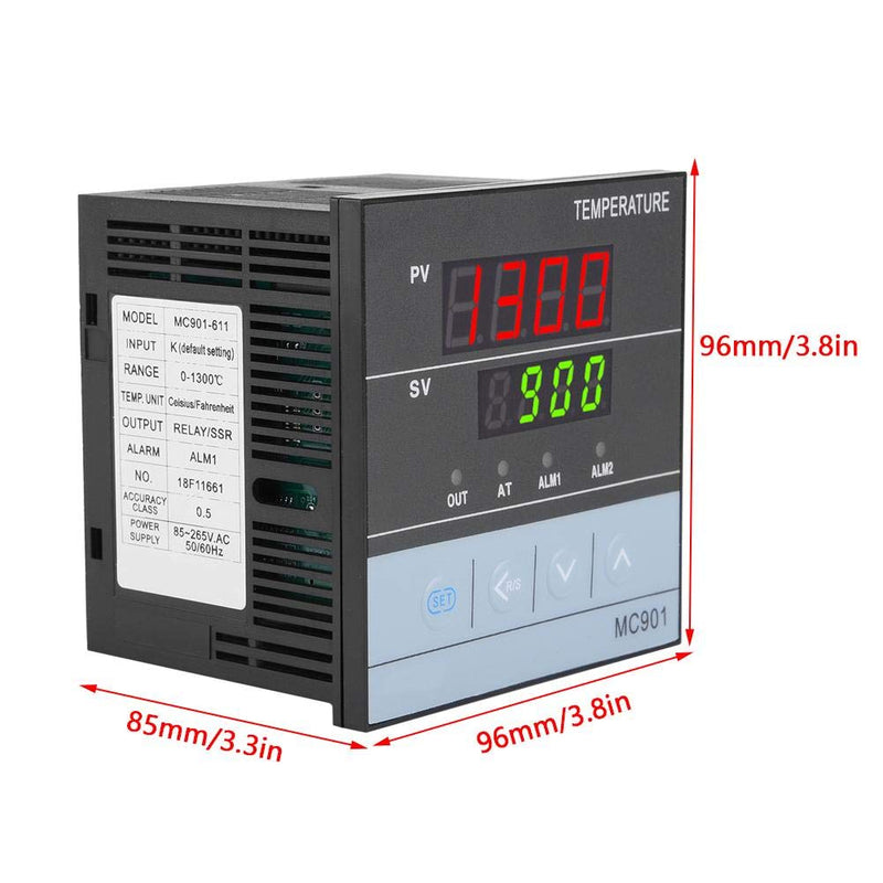 MC901 Digital Temperature Controller, PID K Type Thermostat PT100 Sensor Input Relay SSR Output ℃/℉ Temperature Display High High Sensitivity with 2 Bolts