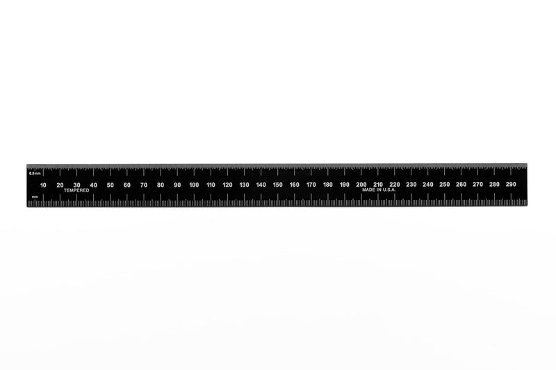 PEC Tools 300mm Rigid Ruler, Metric (mm, 0.5mm, mm, 0.5mm) | 752-300EZ, Made in US, Stainless Steel, Black Chrome
