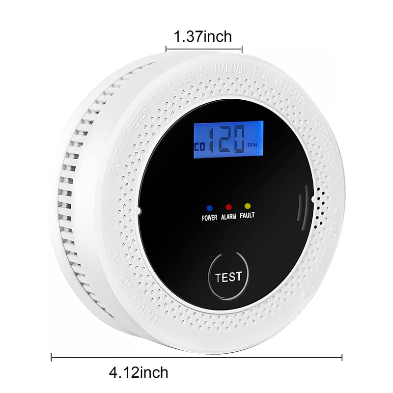 Smoke and Carbon Monoxide Detector Powered by Battery with Digital Display, Dual Alarm Sensor of Smoke and CO,Easy to Install 1 Pack