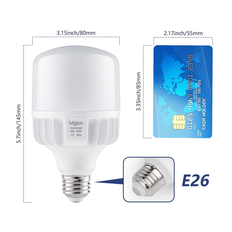 2550LM Super Bright LED Light Bulbs 23W Equivalent 200W, 5000K Daylight White 3-Pack, High Lumen E26 Bulb for Garage Basement Workshop Home Office, Flicker-Free Die-Aluminum Housing for Indoor