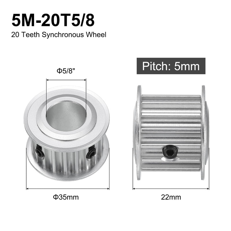uxcell 5M-20T-5/8B Timing Belt Pulley 5/8" Bore, 20 Teeth Aluminum Alloy Synchronous Wheel, Pitch 5mm Tooth for 15mm Width Belt