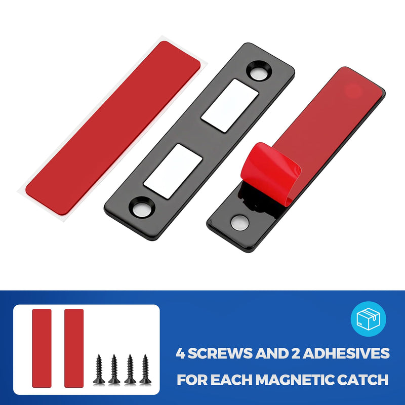 Magnetic Door Catch, 8 Pack Adhesive Cabinet Magnets for Closure, Black | Ultra-Thin Strong Magnetic Door Latch for Closets & Drawers, Stainless Steel Cabinet Latch Easy to Install
