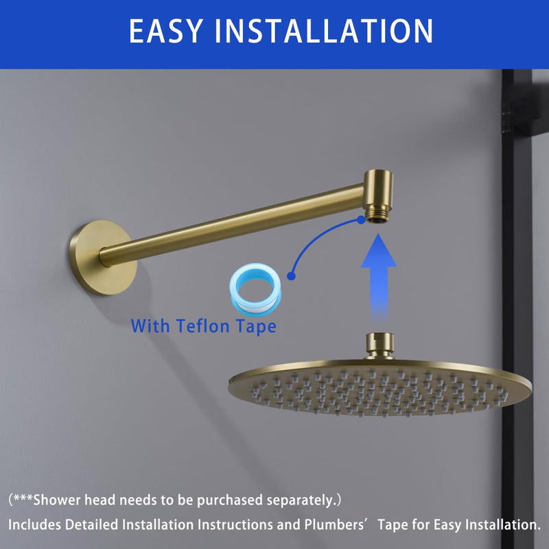 Wall Mounted Shower Arm 16 Inch Extension Pipe Shower Head Holder Stainless Steel for Bathroom Accessories Brushed Gold,SW-91088-16BG.
