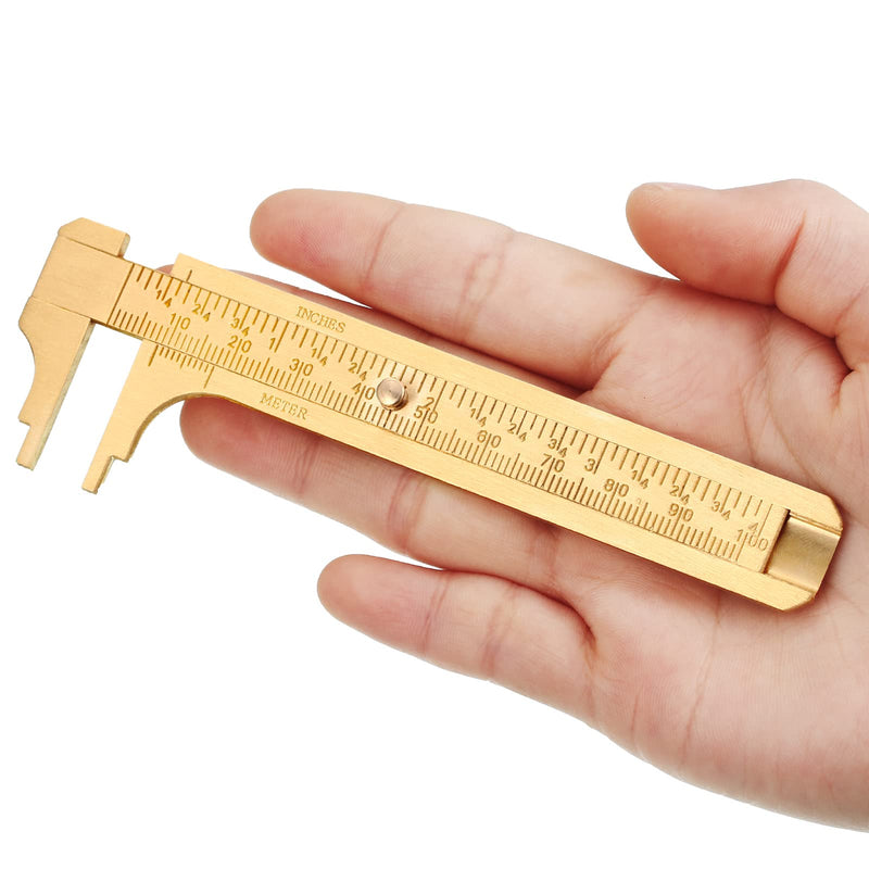 Konohan 2 Pcs Brass Vernier Caliper Pocket Caliper Handy Caliper Measuring Mini Tool Double Scale Sliding Gauge Metal Pocket Ruler for Bead Wire Jewels Rings Measurement