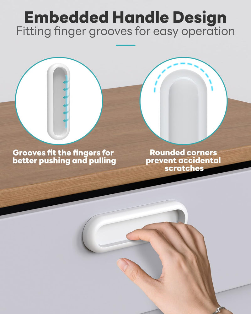 8 Pack Self-Adhesive Drawer Pull Handles, 4 Inch Self-Stick Aluminum Alloy Push-Pull Knobs for Kitchen Cabinet, Closet, Glass Sliding Barn Door, Wardrobe, Window, Balcony Door (8, White) 8