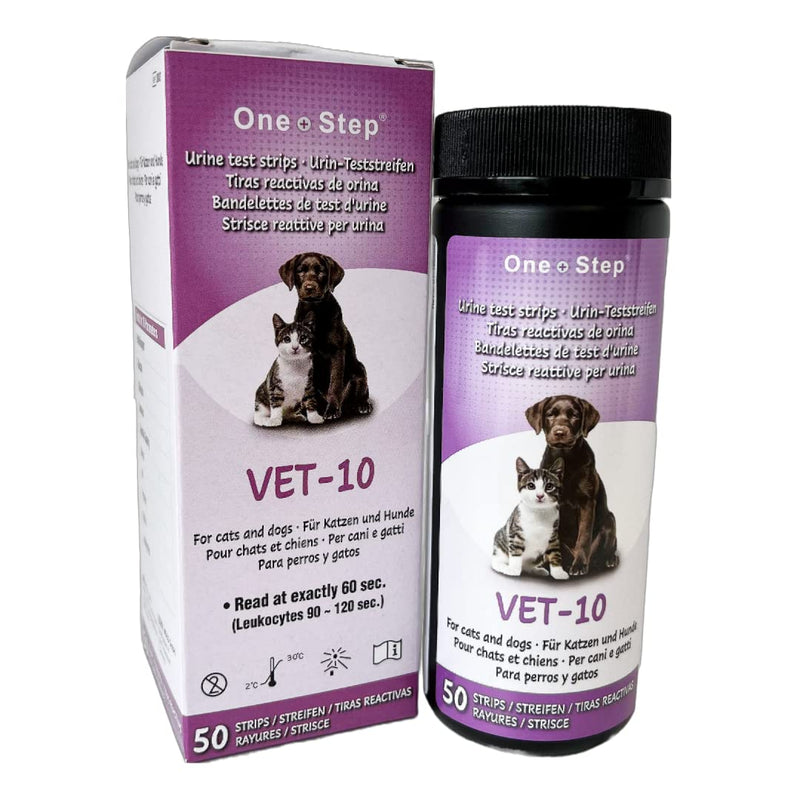 One Step Pet Urine Testing Strips, 50 x Urinalysis Parameter Tests for Dogs, Cats, Vets, Accurate Testing for Veterinarians, Detects UTI, Diabetes, Bladder, Kidney, Liver, SG, pH, Glucose - PawsPlanet Australia