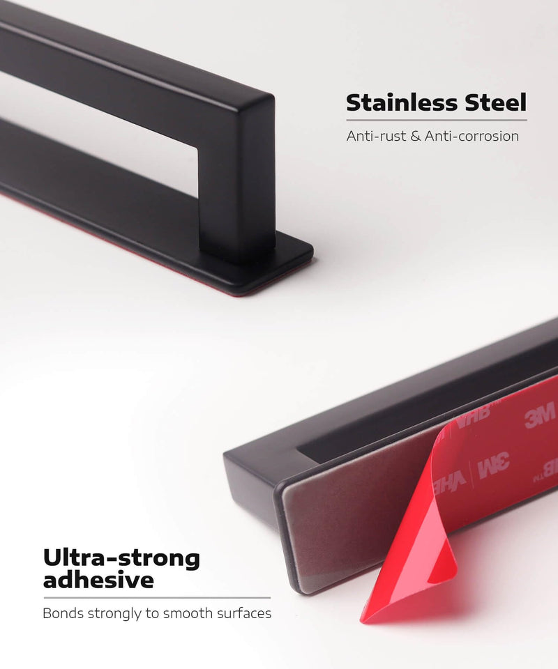 2-Pack Adhesive Cabinet Handles Stick On Handle Self Stick Drawer Pulls No Drill Cabinet Pulls for Cabinet Closet Glass Sliding Shower Door Handle - 6", Black 2 Overall Length 6"