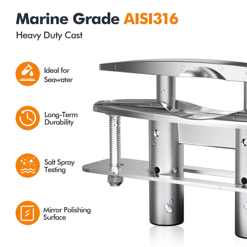 5" 6" Pull Up Flush Mount Cleat 2 Pack, Stainless Steel 316 Boat Dock Deck Retractable Low-Profile Mooring Rope Cleat with Backing Plate and Lock Nuts 5 inch Pull Up Cleat