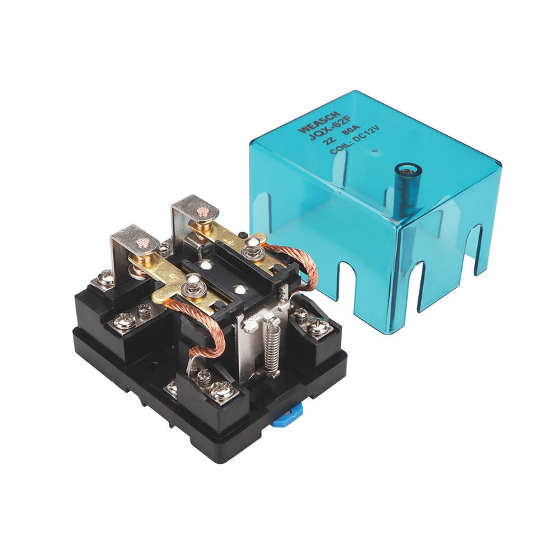 High Power Relay JQX-62F-2Z, Coil Voltage DC 12V 80A, DPDT 2NO 2NC, Electronmagnetic Relay, 35mm Rail Mount (DC 12V, 1)