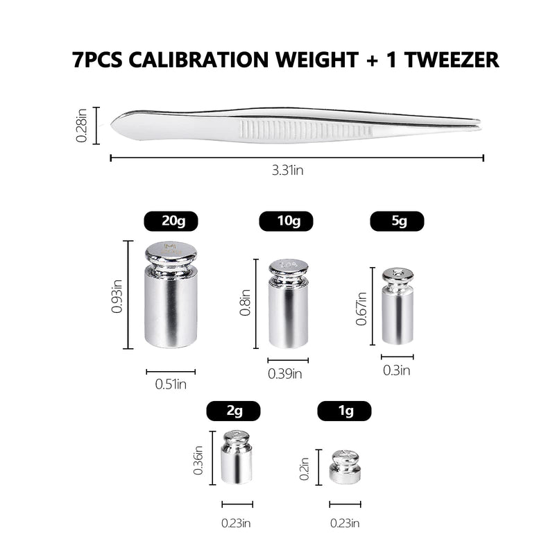Calibration Weights Set, 7pcs 1-60g Calibration Gram Scale Weights Kit, Small Test Weight for Scales Digital Weight Grams, Includes: 1g*1, 2g*2, 5g*1,10g*1, 20g*2,1 Piece Tweezers