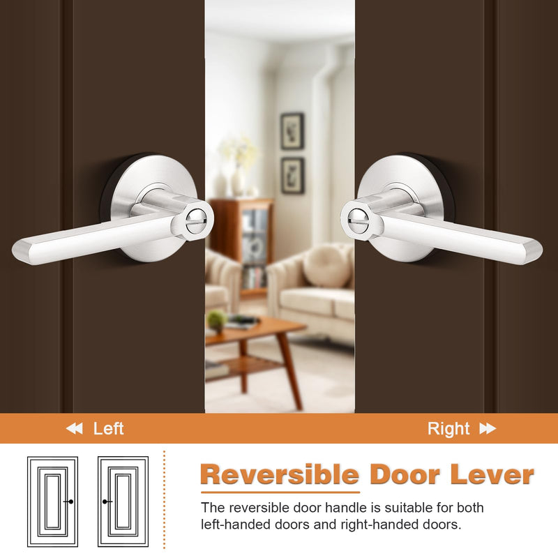 Probrico Privacy Door Handles for Bedroom and Bathroom Satin Nickel Privacy Door Handle Lever, Keyless Interior Door Handles Bed Bath Door Lockset, 3 Pack