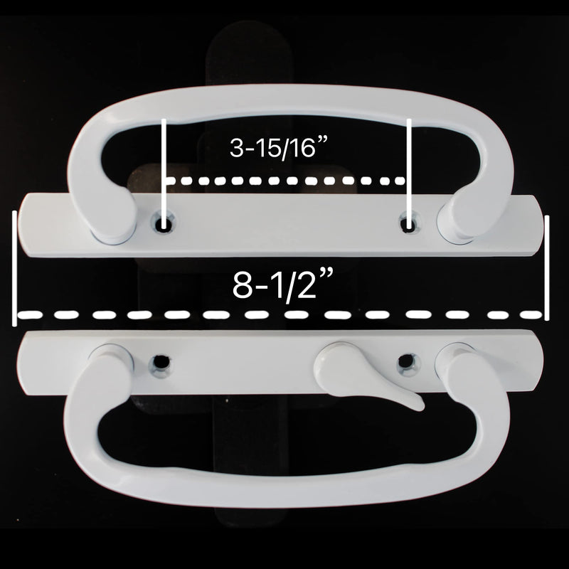 Patio Door Handle 3-15/16 Inch(10cm) Hole spacing （Right and Left Handed）(fit for 45degree Mortise Lock) Non-keyed（Offset Position） White Classic
