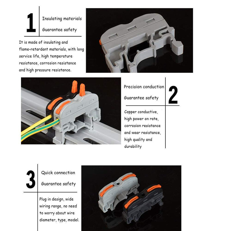 DIN Rail Terminal Blocks,Universal Compact Wire Wiring Connector (40 pcs connectors+4 pcs Article in Parallel+4 pcs Digital Identification+2 pcs Fixed clamp+40 pcs Screw) 40 pcs connectors