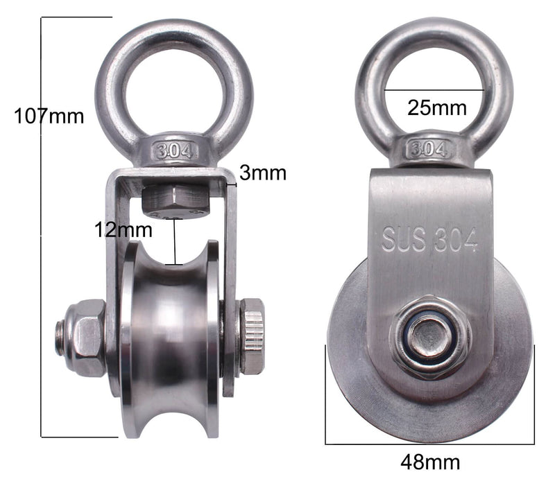 Heavy Duty Cable Single Pulley Block Wheel for Wire Rope with Ball Bearings, DIY Pulley System for Gym Equipment Workout, Winch, Lifting 48mm