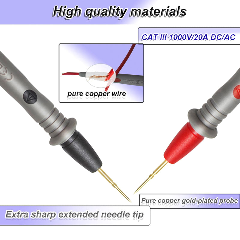 2 Pack Eiranoly Professional Multimeter Test Leads 1000V 20A, Test Leads Kit, Ultra-Sharp Gold-Plated Probes, Silicone Meter Leads for Fluke, AstroAI, Klein Multimeter & Automotive Testing (Upgraded) 2