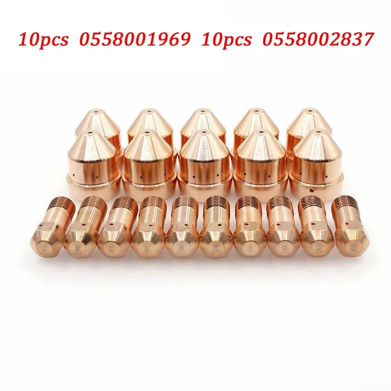 20Pcs Electrode 0558001969 & Nozzle 0558002837 For Powercut 875 Plasma Cutting Machine, For PT32 / PT32EH Plasma Cutting Torch, 1.4mm Nozzle, For Powercut 875 Torch Parts