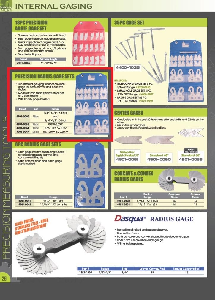 HHIP 4901-0047 26 Piece Precision Radius Gage Set, 5-13 mm by 0.5mm 26 Piece, 0.5-13mm by 0.5mm