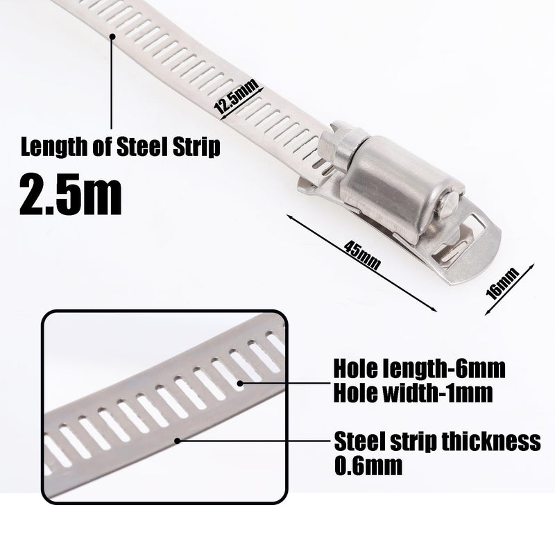 Hose Clamps Stainless Steel 304 Kit DIY, Cut-To-Fit 8FT Metal Strap + 6 Fasteners, Adjustable Worm Gear Hose Clamps, abrazaderas para mangueras for Pipe/Duct/Tube