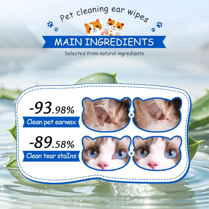 Pet Ear Cleaning Wipes with Salicylic Acid & Chamomile - Gently Remove Ear Wax & Dirt for Dogs & Cats, Helps Clean & Deodorize, Safe for Puppies & Kittens, Pack of 2