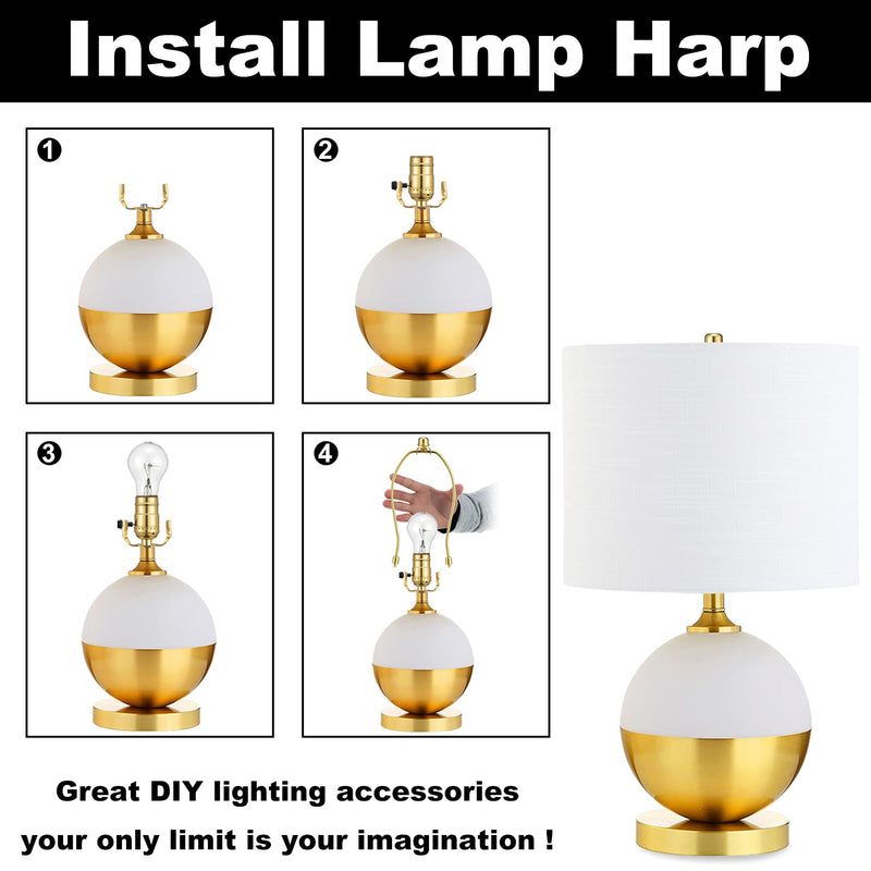 8 Inch Lamp Harp - 2 Set, Detachable Lamp Shade Holder for Table and Floor Lamps, Heavy Duty Lamp Shade Bracket with 3/8 Standard Saddle and Lamp Finial, Polished Brass 8 Inch