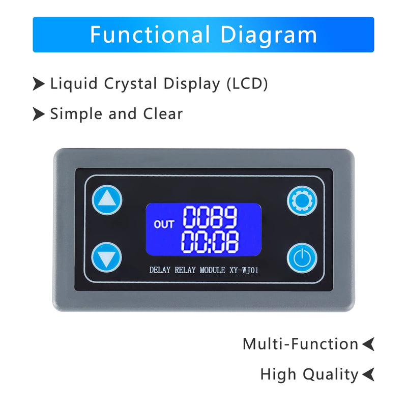 XY-WJ01 Delay Relay Module Timer Delay Relay Module DC 6-30V 12V 24V 0.01s-9999min 50mA Digital Timer Delay Period Switch Module AC 220V Power On-Off Controller LCD Display Switch Button