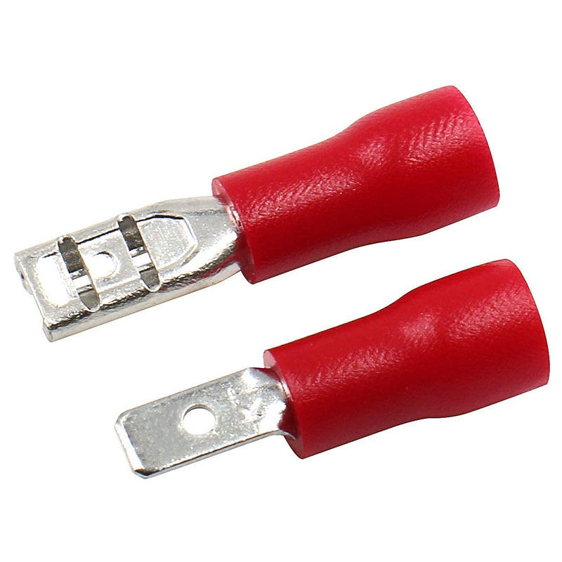 Baomain 0.11" Red Female/Male Insulated Spade Wire Connector Electrical Crimp Terminal 22-16 AWG 2.8 x 0.5mm Pack of 100