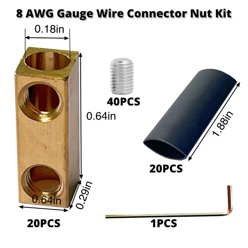20Pcs 8 AWG Gauge Wire Connector Nut Kit, 20 Amp Splicing Quick Wiring Connection Terminal, Square Circuit Wire Connector with Screws and Heat Shrink Tubes Square-20A