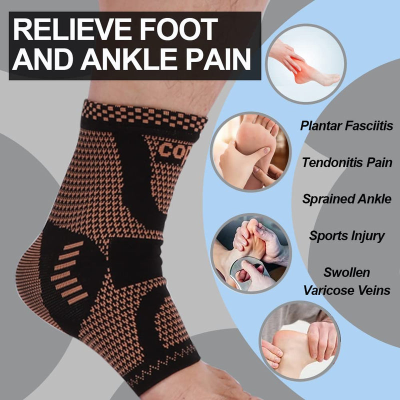 Copper Ankle Brace, Copper Infused Ankle Support Compression Sleeve for Men & Women, for Foot Pain Relief,Sprained Ankle, Achilles Tendonitis,Recovery, Daytime or Night Use(L) Yellow- black Large