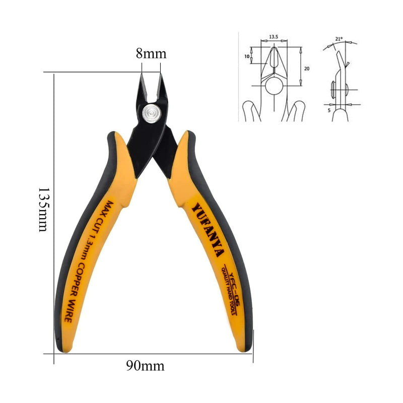 Micro Flush Cutter,Ultra Sharp Micro Wire Cutter Side Cutter with Internal Spring & Soft Rubber Handle,Diagonal Cuting Pliers for Electronics,jewelry making,Plastic,Zip Ties,Yellow & Black 2 Pack