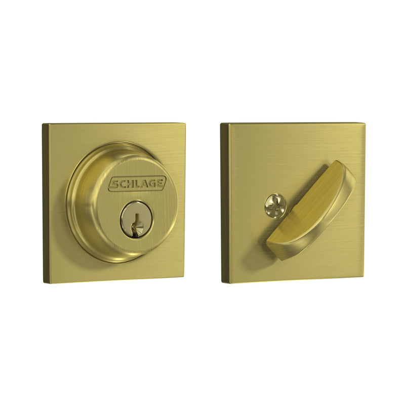 SCHLAGE Lock Company Single Cylinder Deadbolt with Collins Trim, Satin Brass (B60 608 COL)