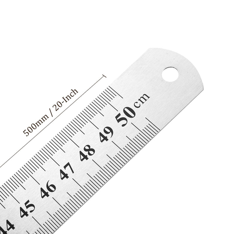 Metal Straight Edge Ruler - [ 500mm 20 Inch Metric ] Stainless Steel 0.7mm Thickness Centimeters Rulers for Precision Measuring Use, with Hang-up Hole 1