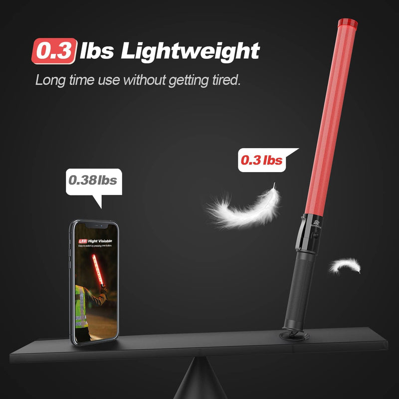 RoadHero 4 Pack Traffic Wand, 21 Inch Led Traffic Control Baton, Safety Light Wands with 2 Flashing Modes, Air Marshaling Signal Wand with Side Clip for Airport, Parking, Car Directing Red