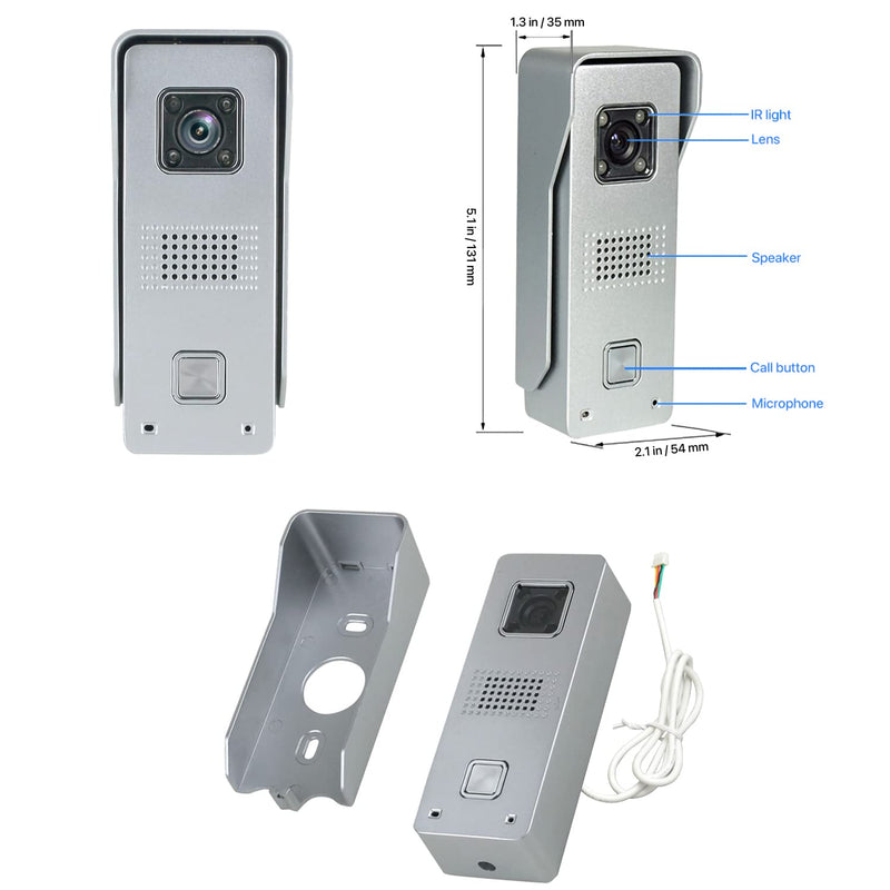 Video Intercom System, 7 Inches Monitor Wired Video Doorbell with Monitor Kits, IR Night Vision Camera Support Unlock, Monitoring, Dual-Way Intercom for Home Villa House Office Apartment Silvery