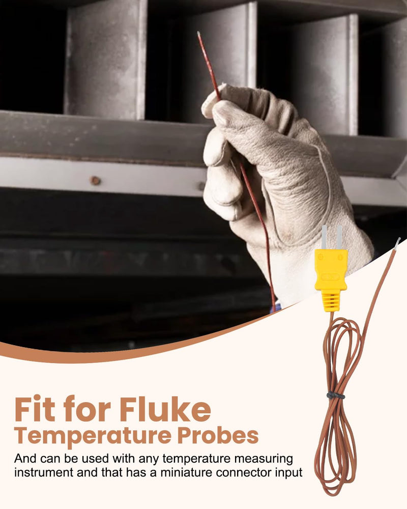 80PK-1 K-Type Bead Temperature Probe Fit for Fluke thermocouple Meters 1M Length High Accuracy, 2Pcs 2